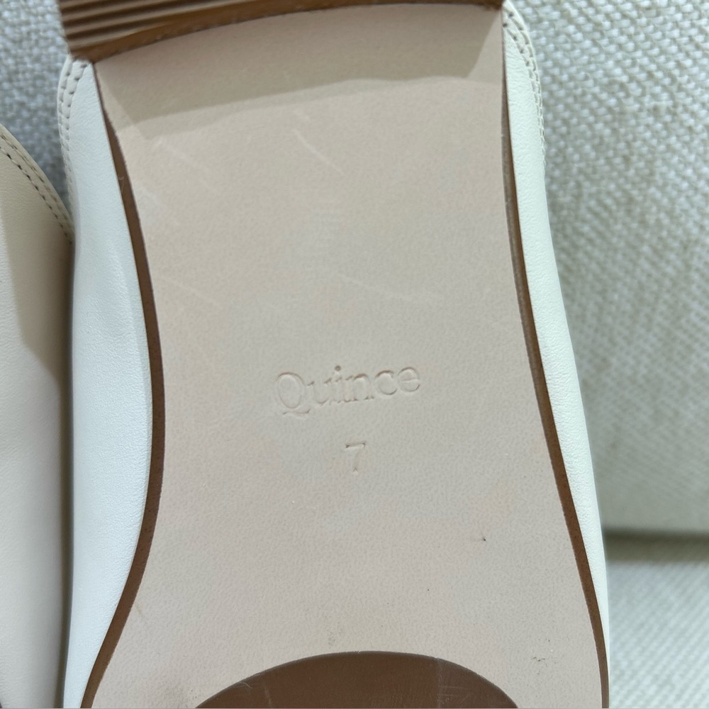 Quince Bone White Italian Leather Mules Classic Gold Horsebit Slides Size 7 - Picture 8 of 11